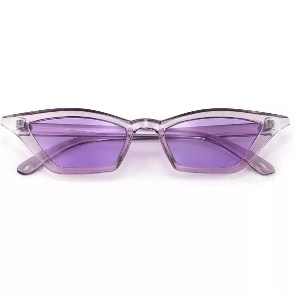 FEISEDY Small Cat Eye Sunglasses Vintage Square Shade Women Eyewear B2291Transparent Purple  Purple Lens