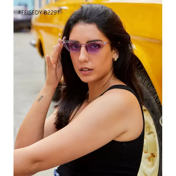 FEISEDY Small Cat Eye Sunglasses Vintage Square Shade Women Eyewear B2291Transparent Purple  Purple Lens
