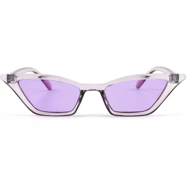 FEISEDY Small Cat Eye Sunglasses Vintage Square Shade Women Eyewear B2291Transparent Purple  Purple Lens