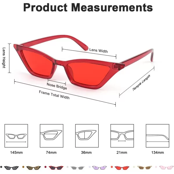 FEISEDY Small Cat Eye Sunglasses Vintage Square Shade Women Eyewear B2291Transparent Red  Red Lens