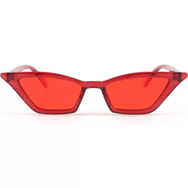 FEISEDY Small Cat Eye Sunglasses Vintage Square Shade Women Eyewear B2291Transparent Red  Red Lens
