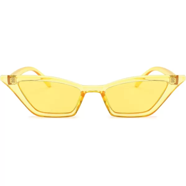 FEISEDY Small Cat Eye Sunglasses Vintage Square Shade Women Eyewear B2291Transparent Yellow  Yellow Lens