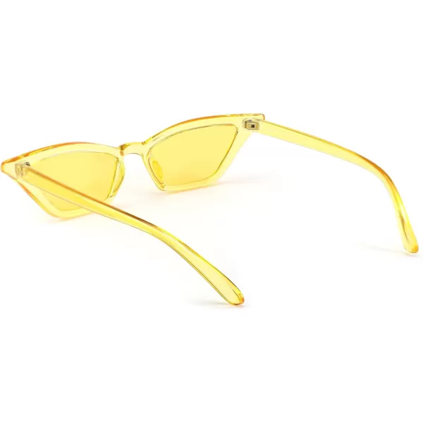 FEISEDY Small Cat Eye Sunglasses Vintage Square Shade Women Eyewear B2291Transparent Yellow  Yellow Lens