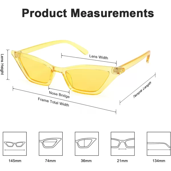 FEISEDY Small Cat Eye Sunglasses Vintage Square Shade Women Eyewear B2291Transparent Yellow  Yellow Lens