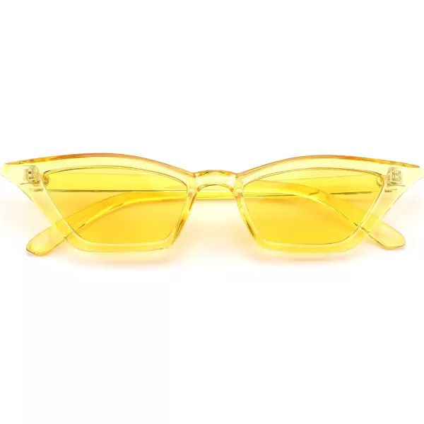 FEISEDY Small Cat Eye Sunglasses Vintage Square Shade Women Eyewear B2291Transparent Yellow  Yellow Lens