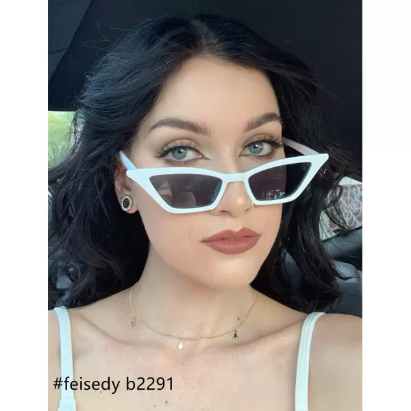 FEISEDY Small Cat Eye Sunglasses Vintage Square Shade Women Eyewear B2291White  Grey Lens