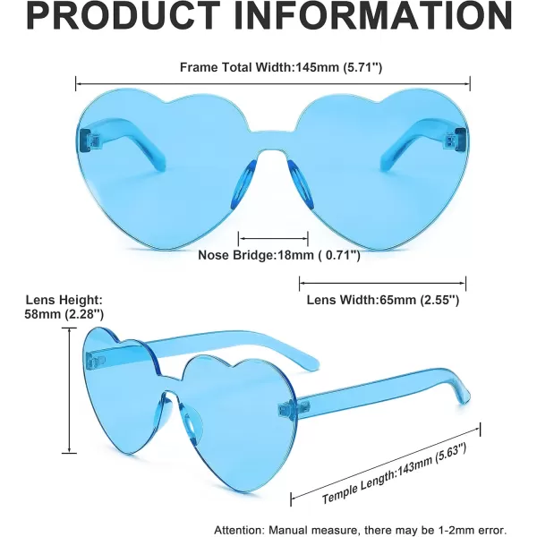 FEISEDY Thick Heart Sunglasses Rimless Heart Shaped Sun Glasses Women Fashion Love Glasses B2419Blue