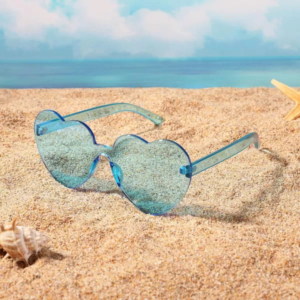 FEISEDY Thick Heart Sunglasses Rimless Heart Shaped Sun Glasses Women Fashion Love Glasses B2419Blue