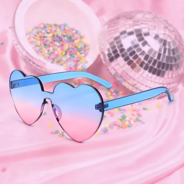 FEISEDY Thick Heart Sunglasses Rimless Heart Shaped Sun Glasses Women Fashion Love Glasses B2419BluePink