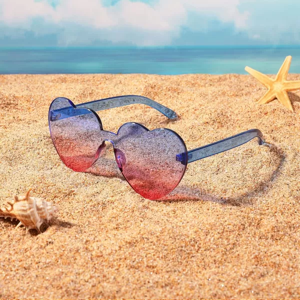 FEISEDY Thick Heart Sunglasses Rimless Heart Shaped Sun Glasses Women Fashion Love Glasses B2419BluePink