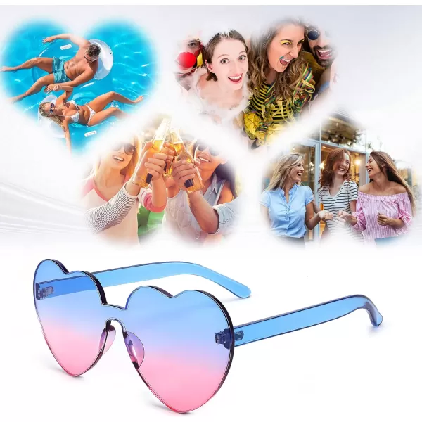 FEISEDY Thick Heart Sunglasses Rimless Heart Shaped Sun Glasses Women Fashion Love Glasses B2419BluePink