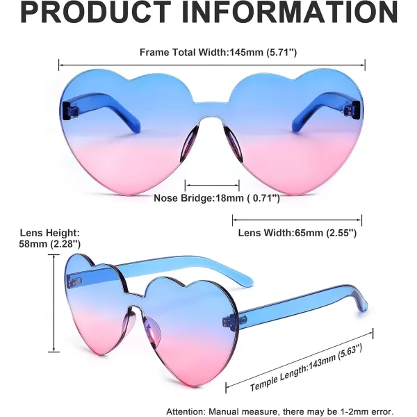 FEISEDY Thick Heart Sunglasses Rimless Heart Shaped Sun Glasses Women Fashion Love Glasses B2419BluePink