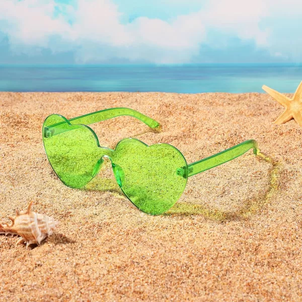 FEISEDY Thick Heart Sunglasses Rimless Heart Shaped Sun Glasses Women Fashion Love Glasses B2419Fluorescent Green
