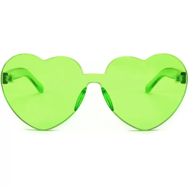 FEISEDY Thick Heart Sunglasses Rimless Heart Shaped Sun Glasses Women Fashion Love Glasses B2419Fluorescent Green