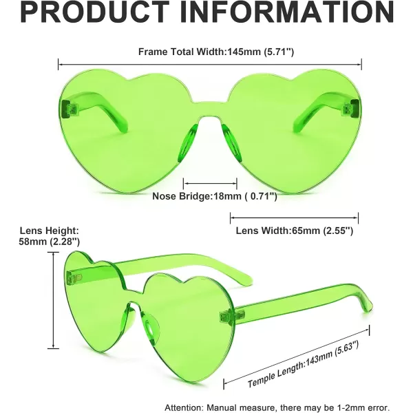 FEISEDY Thick Heart Sunglasses Rimless Heart Shaped Sun Glasses Women Fashion Love Glasses B2419Fluorescent Green