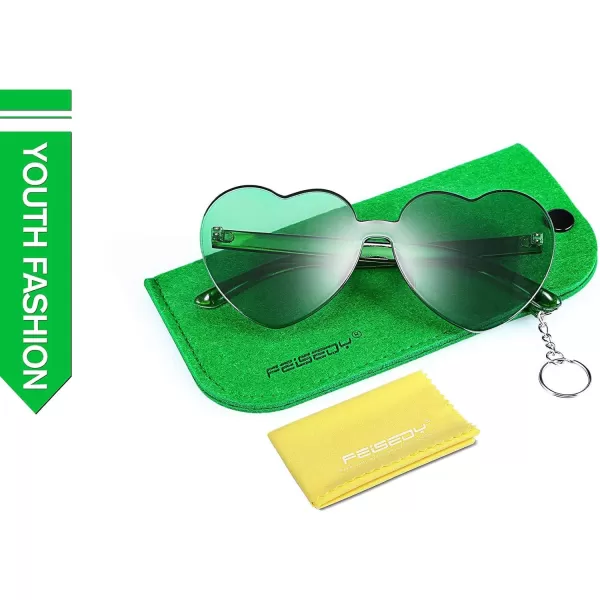 FEISEDY Thick Heart Sunglasses Rimless Heart Shaped Sun Glasses Women Fashion Love Glasses B2419Green