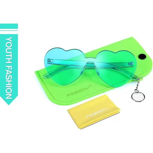 FEISEDY Thick Heart Sunglasses Rimless Heart Shaped Sun Glasses Women Fashion Love Glasses B2419Lake Blue
