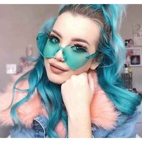 FEISEDY Thick Heart Sunglasses Rimless Heart Shaped Sun Glasses Women Fashion Love Glasses B2419Lake Blue