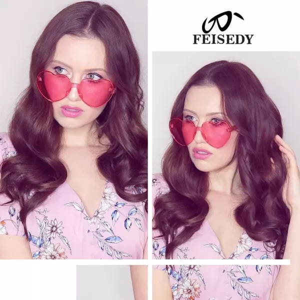 FEISEDY Thick Heart Sunglasses Rimless Heart Shaped Sun Glasses Women Fashion Love Glasses B2419Pink
