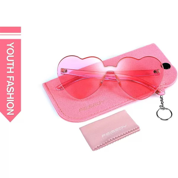 FEISEDY Thick Heart Sunglasses Rimless Heart Shaped Sun Glasses Women Fashion Love Glasses B2419Pink