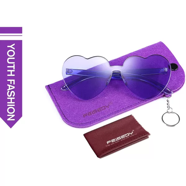 FEISEDY Thick Heart Sunglasses Rimless Heart Shaped Sun Glasses Women Fashion Love Glasses B2419Purple