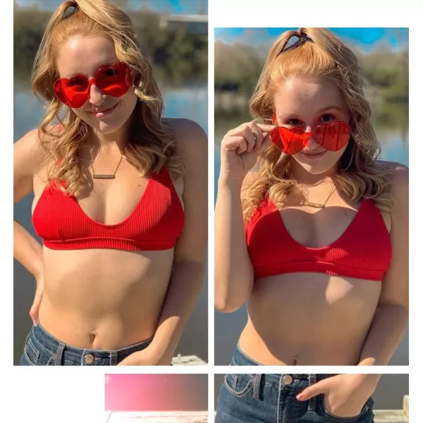 FEISEDY Thick Heart Sunglasses Rimless Heart Shaped Sun Glasses Women Fashion Love Glasses B2419Red