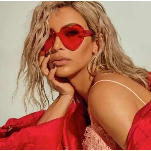 FEISEDY Thick Heart Sunglasses Rimless Heart Shaped Sun Glasses Women Fashion Love Glasses B2419Red