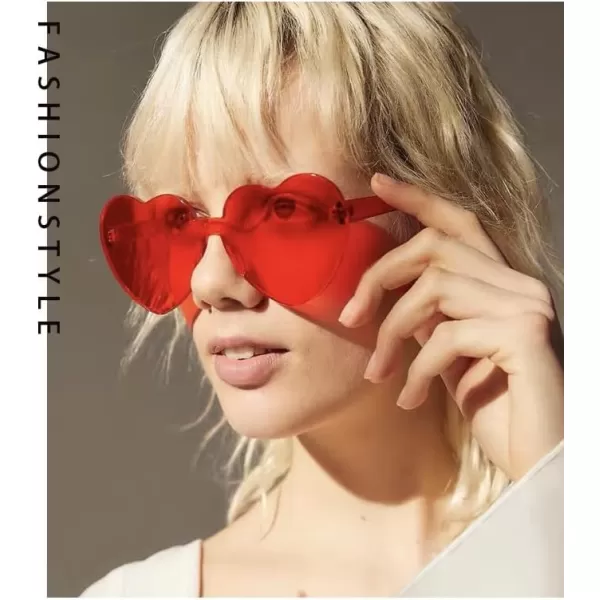 FEISEDY Thick Heart Sunglasses Rimless Heart Shaped Sun Glasses Women Fashion Love Glasses B2419Red