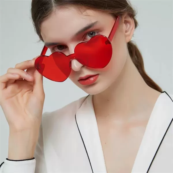 FEISEDY Thick Heart Sunglasses Rimless Heart Shaped Sun Glasses Women Fashion Love Glasses B2419Red