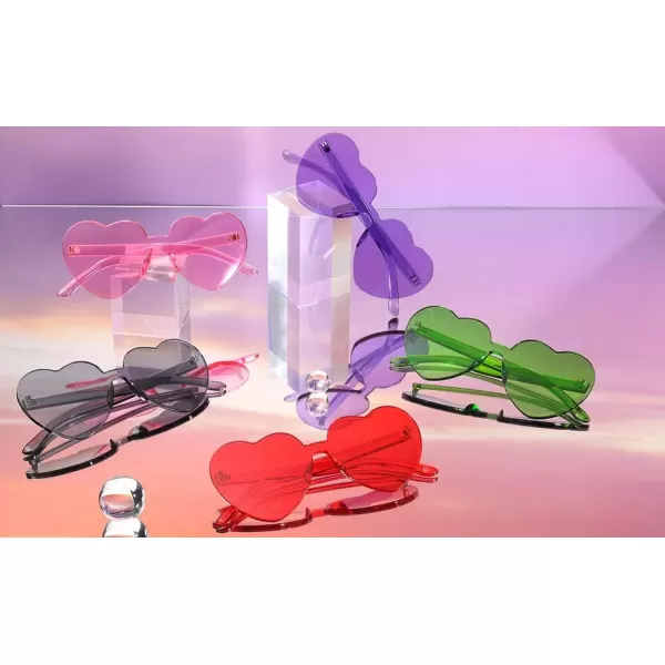 FEISEDY Thick Heart Sunglasses Rimless Heart Shaped Sun Glasses Women Fashion Love Glasses B2419Red