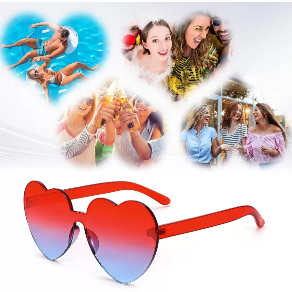 FEISEDY Thick Heart Sunglasses Rimless Heart Shaped Sun Glasses Women Fashion Love Glasses B2419RedBlue