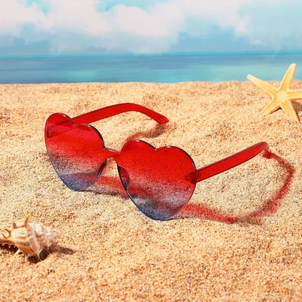 FEISEDY Thick Heart Sunglasses Rimless Heart Shaped Sun Glasses Women Fashion Love Glasses B2419RedBlue