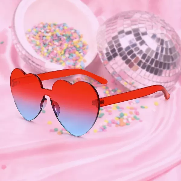 FEISEDY Thick Heart Sunglasses Rimless Heart Shaped Sun Glasses Women Fashion Love Glasses B2419RedBlue