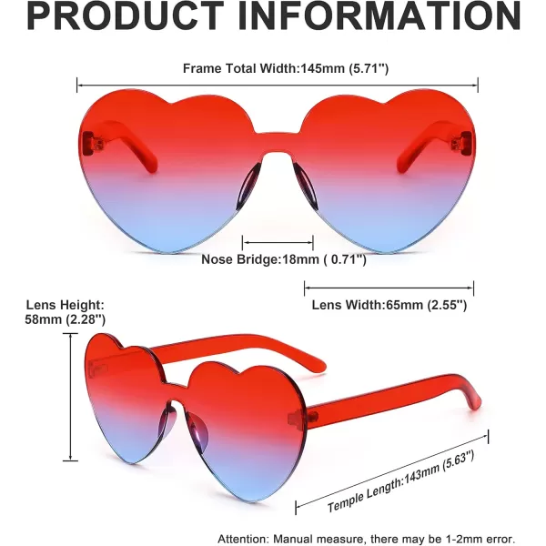FEISEDY Thick Heart Sunglasses Rimless Heart Shaped Sun Glasses Women Fashion Love Glasses B2419RedBlue