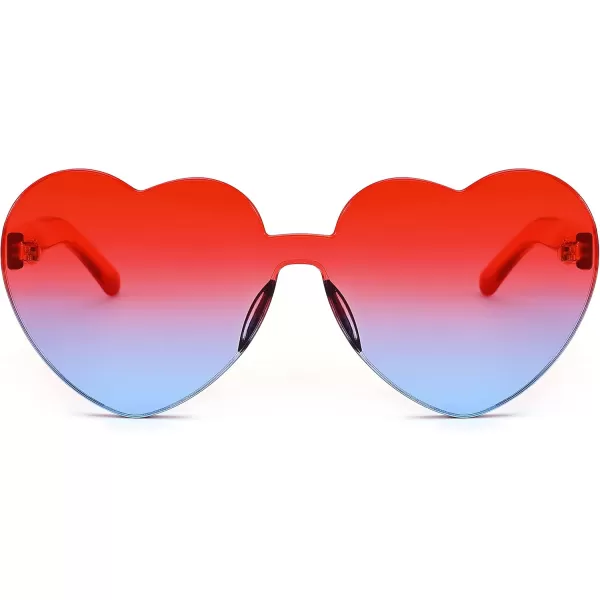FEISEDY Thick Heart Sunglasses Rimless Heart Shaped Sun Glasses Women Fashion Love Glasses B2419RedBlue