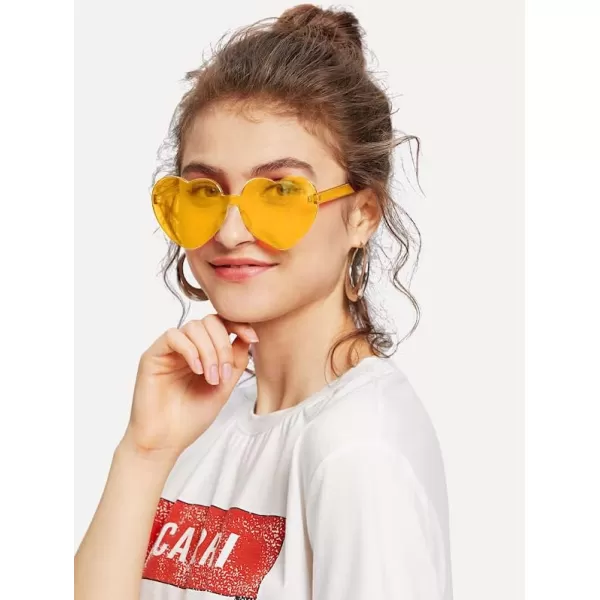 FEISEDY Thick Heart Sunglasses Rimless Heart Shaped Sun Glasses Women Fashion Love Glasses B2419Yellow