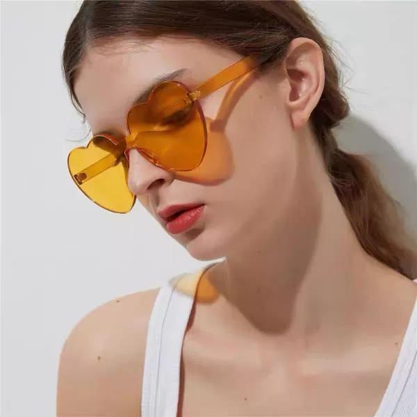 FEISEDY Thick Heart Sunglasses Rimless Heart Shaped Sun Glasses Women Fashion Love Glasses B2419Yellow