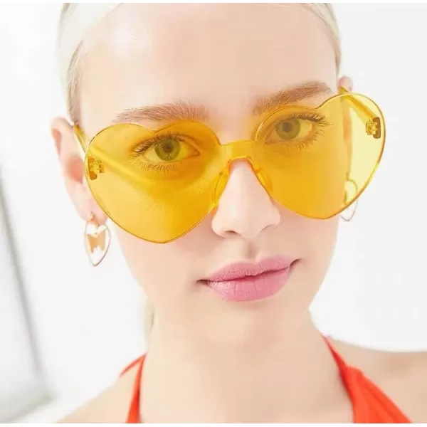 FEISEDY Thick Heart Sunglasses Rimless Heart Shaped Sun Glasses Women Fashion Love Glasses B2419Yellow