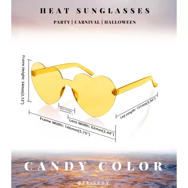 FEISEDY Thick Heart Sunglasses Rimless Heart Shaped Sun Glasses Women Fashion Love Glasses B2419Yellow