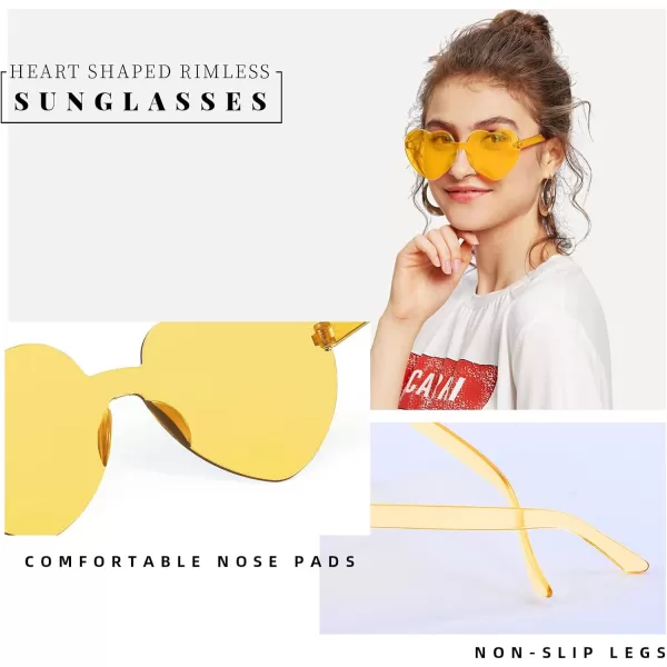 FEISEDY Thick Heart Sunglasses Rimless Heart Shaped Sun Glasses Women Fashion Love Glasses B2419Yellow
