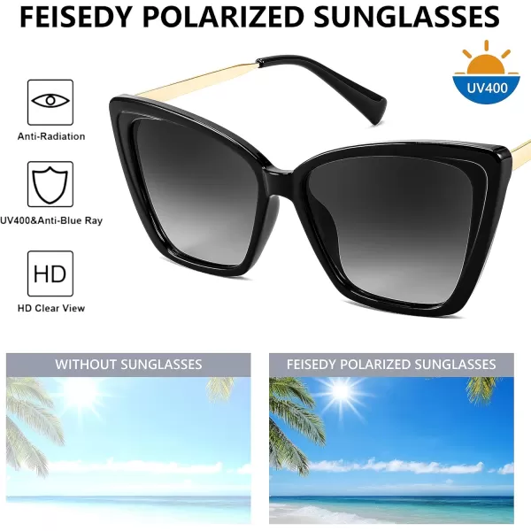 FEISEDY Trendy Polarized Women Sunglasses Retro Womens Square Cat Eye Sun Glasses B4134Black
