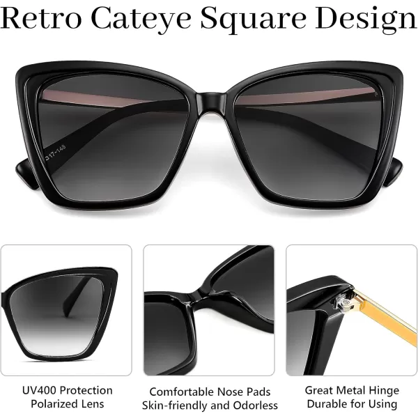 FEISEDY Trendy Polarized Women Sunglasses Retro Womens Square Cat Eye Sun Glasses B4134Black