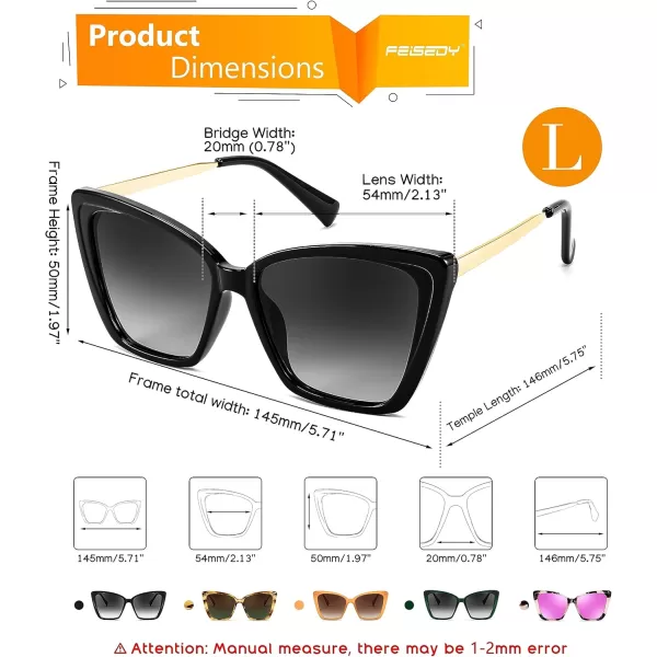 FEISEDY Trendy Polarized Women Sunglasses Retro Womens Square Cat Eye Sun Glasses B4134Black