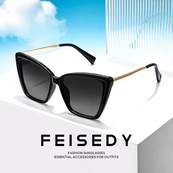 FEISEDY Trendy Polarized Women Sunglasses Retro Womens Square Cat Eye Sun Glasses B4134Black