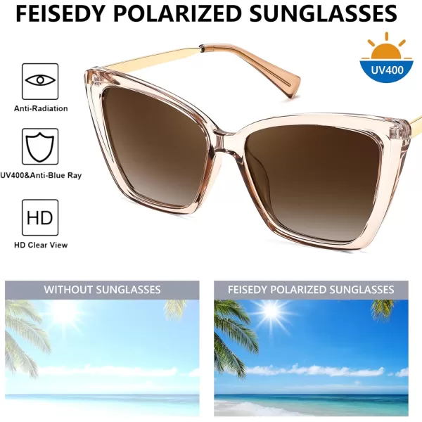 FEISEDY Trendy Polarized Women Sunglasses Retro Womens Square Cat Eye Sun Glasses B4134Champagne