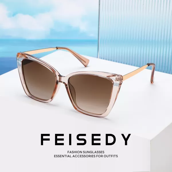 FEISEDY Trendy Polarized Women Sunglasses Retro Womens Square Cat Eye Sun Glasses B4134Champagne