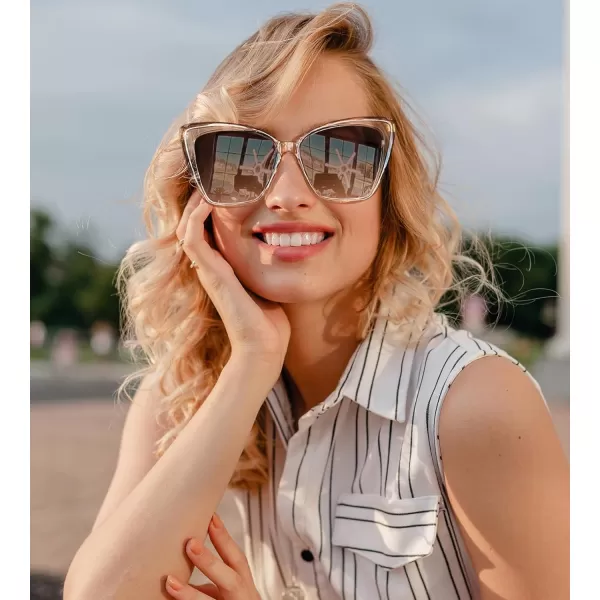 FEISEDY Trendy Polarized Women Sunglasses Retro Womens Square Cat Eye Sun Glasses B4134Champagne