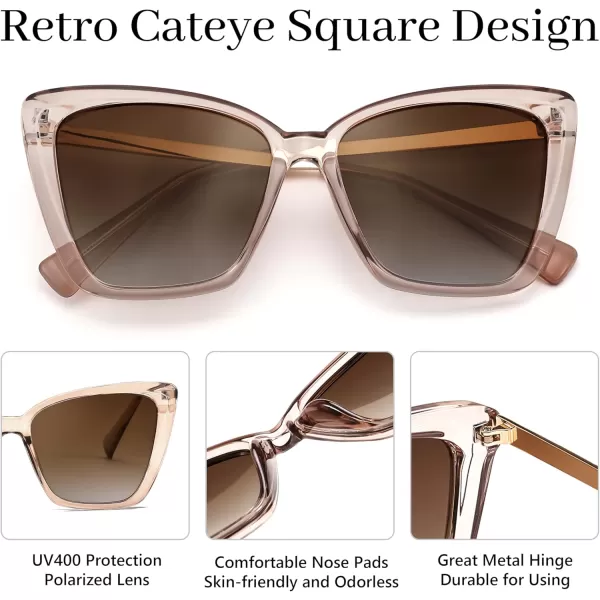 FEISEDY Trendy Polarized Women Sunglasses Retro Womens Square Cat Eye Sun Glasses B4134Champagne