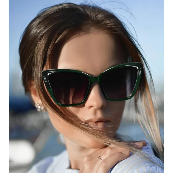 FEISEDY Trendy Polarized Women Sunglasses Retro Womens Square Cat Eye Sun Glasses B4134Dark Green