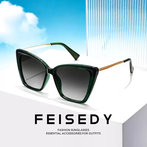 FEISEDY Trendy Polarized Women Sunglasses Retro Womens Square Cat Eye Sun Glasses B4134Dark Green